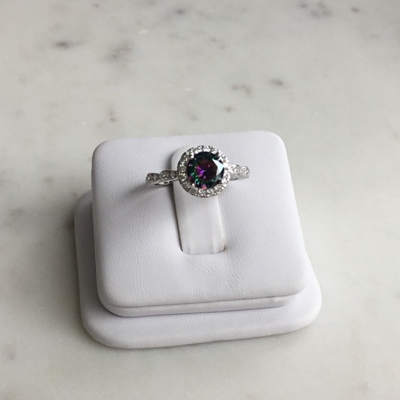 Sterling Silver Rainbow Topaz Cz & Clear Cz Ring - Picture 4 of 15